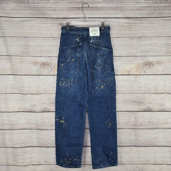 Zara Paint Splatter High Rise Cropped Painter Wide Leg Jeans Size 0 NWT - Picture 5 of 10